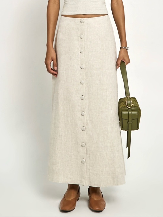 o.p.t Dresses & Skirts - Few Moda O.P.T Classic Button-Front Linen Maxi Skirt in Natural